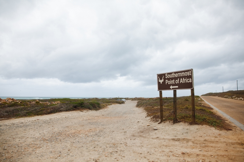 A sign in Agulhas National Park shows the way to the Southernmost Point monument